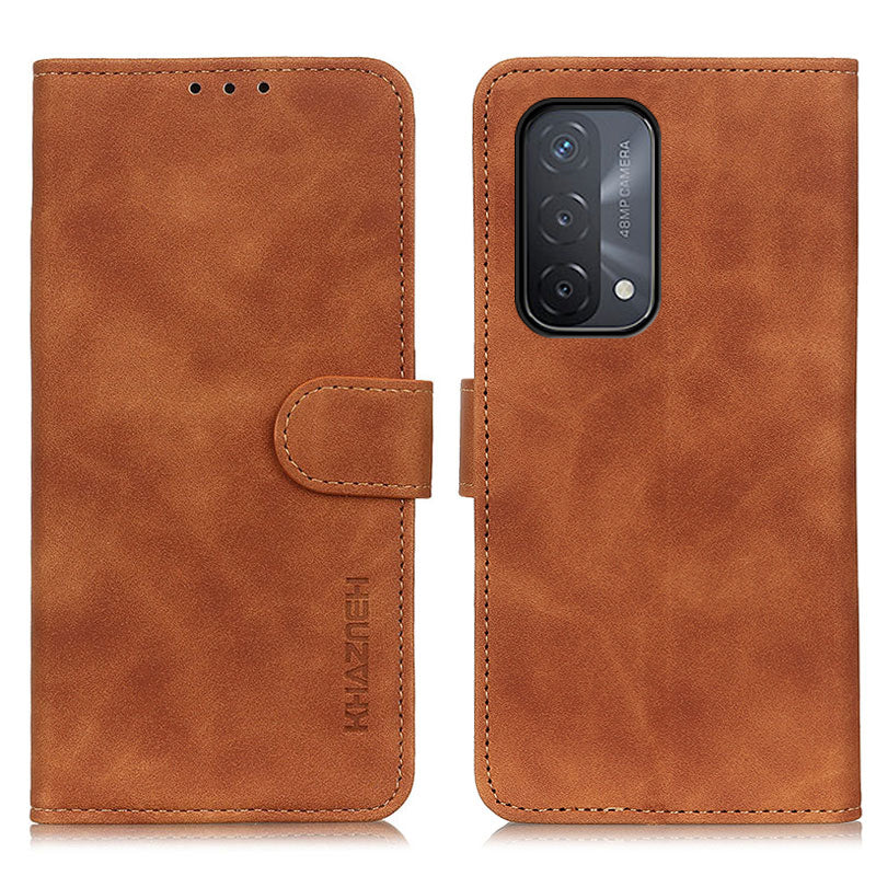 KHAZNEH Retro Grain PU Leather Standing Case Phone Wallet Cover for Oppo A93 5G/A54 5G/A74 5G