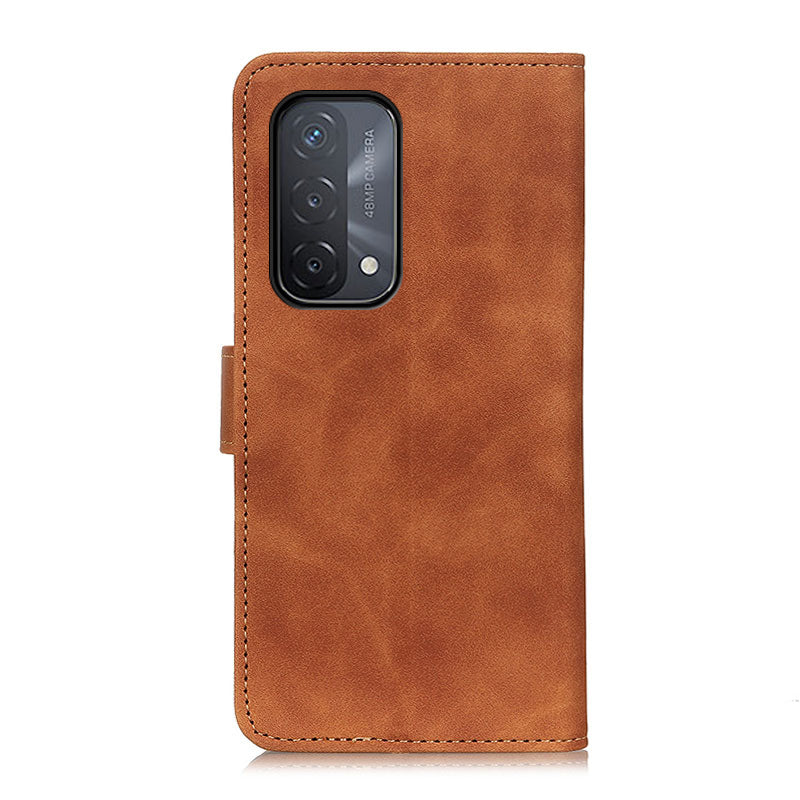 KHAZNEH Retro Grain PU Leather Standing Case Phone Wallet Cover for Oppo A93 5G/A54 5G/A74 5G