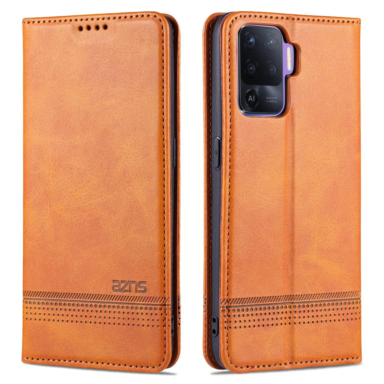 AZNS Auto-absorbed Magnetic Stand Wallet Design Leather Phone Cover Case for Oppo A94/F19 Pro/Reno5 Lite