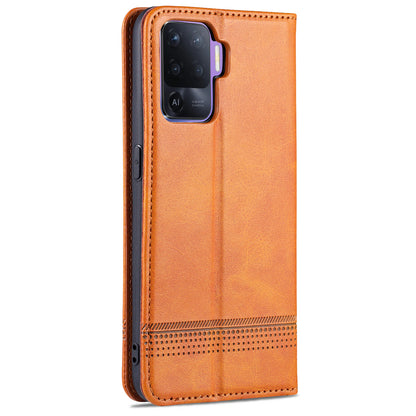 AZNS Auto-absorbed Magnetic Stand Wallet Design Leather Phone Cover Case for Oppo A94/F19 Pro/Reno5 Lite