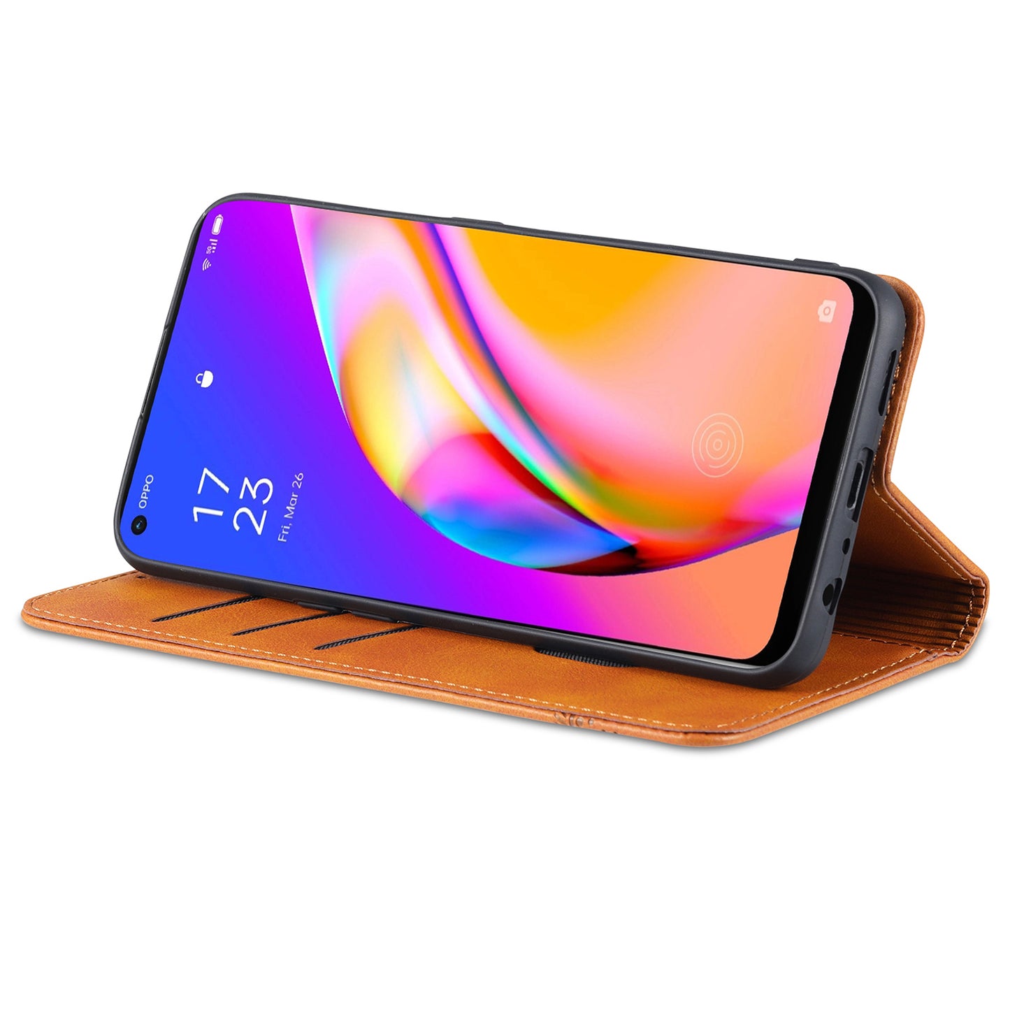 AZNS Auto-absorbed Magnetic Stand Wallet Design Leather Phone Cover Case for Oppo A94/F19 Pro/Reno5 Lite