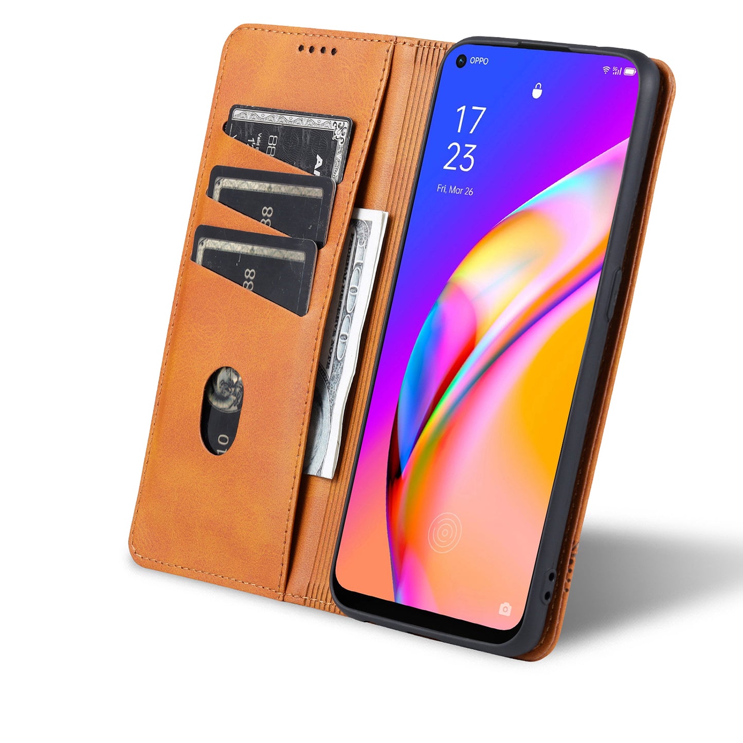 AZNS Auto-absorbed Magnetic Stand Wallet Design Leather Phone Cover Case for Oppo A94/F19 Pro/Reno5 Lite