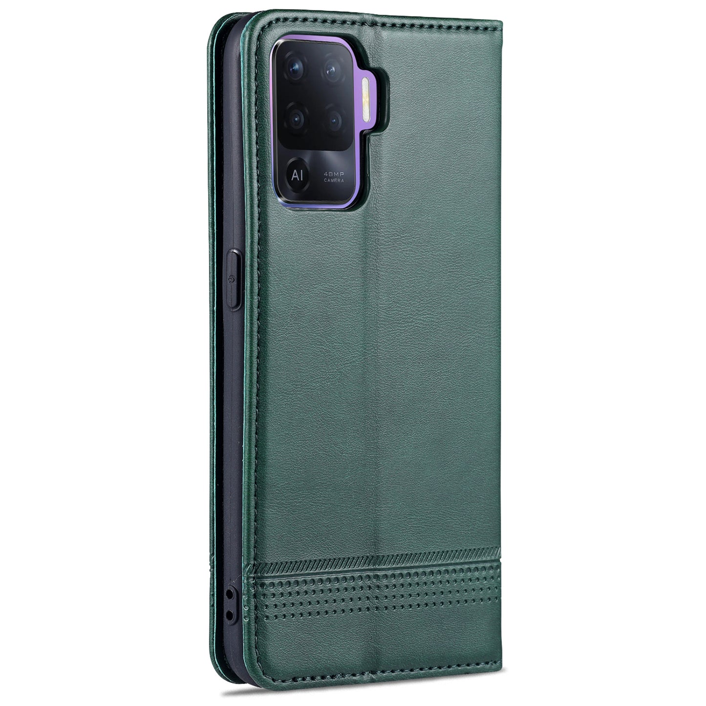 AZNS Auto-absorbed Magnetic Stand Wallet Design Leather Phone Cover Case for Oppo A94/F19 Pro/Reno5 Lite