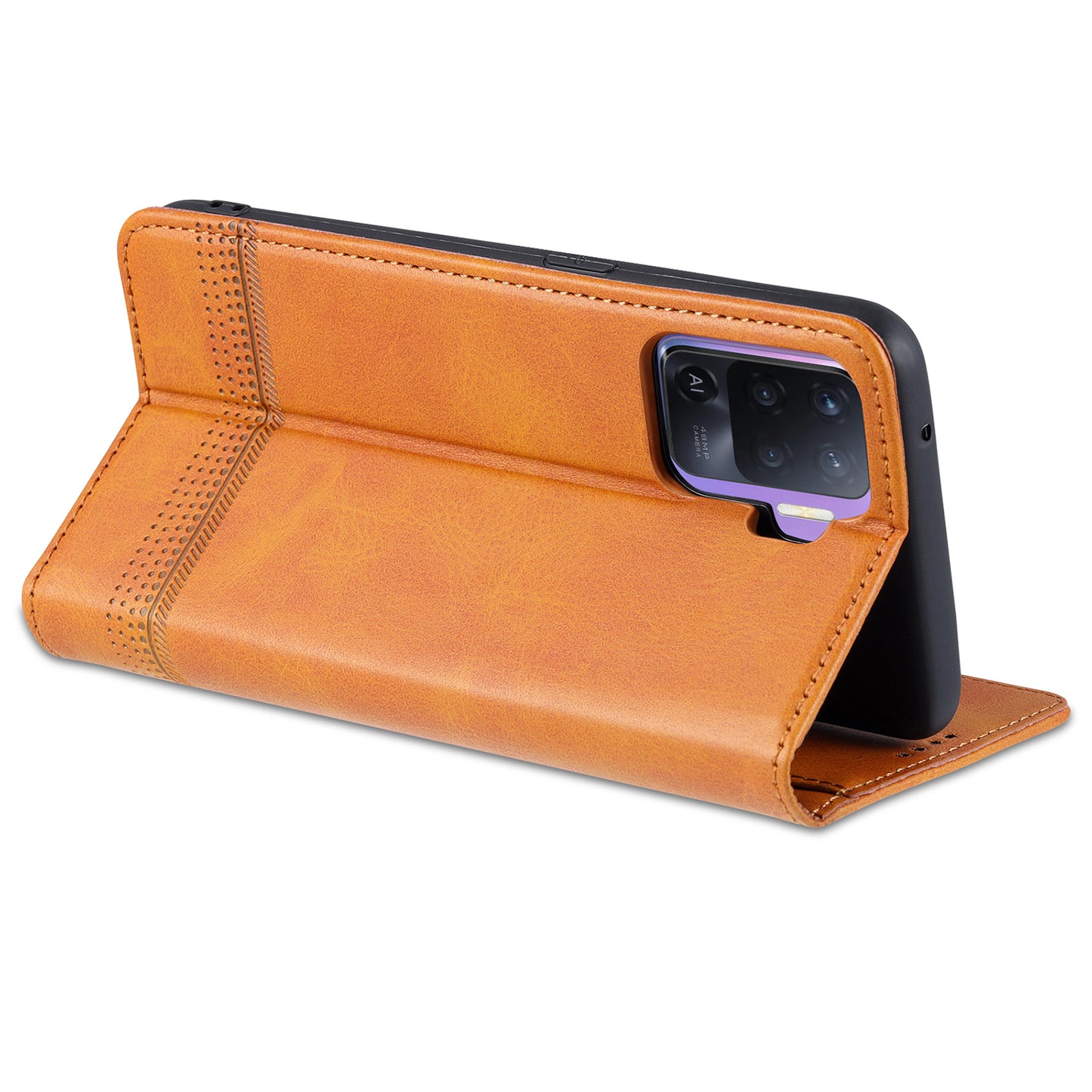 AZNS Auto-absorbed Magnetic Stand Wallet Design Leather Phone Cover Case for Oppo A94/F19 Pro/Reno5 Lite