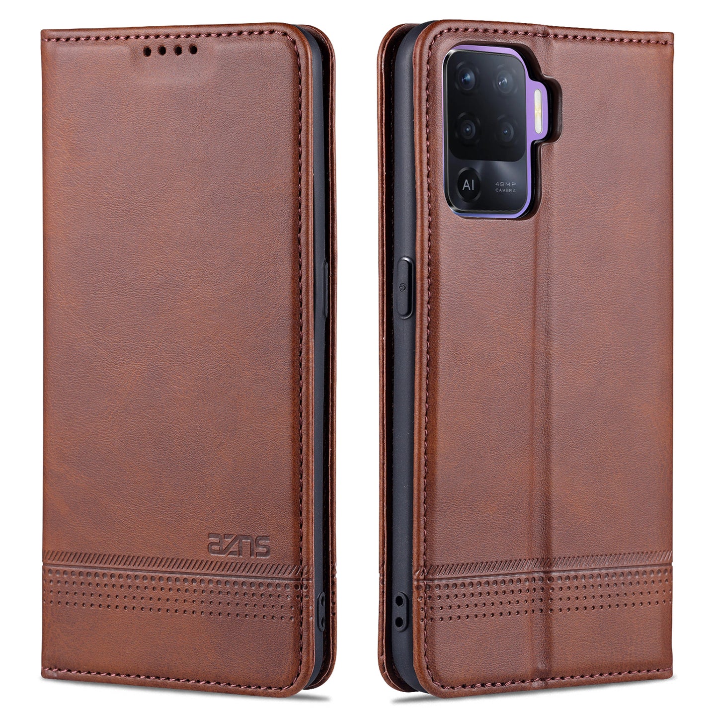 AZNS Auto-absorbed Magnetic Stand Wallet Design Leather Phone Cover Case for Oppo A94/F19 Pro/Reno5 Lite