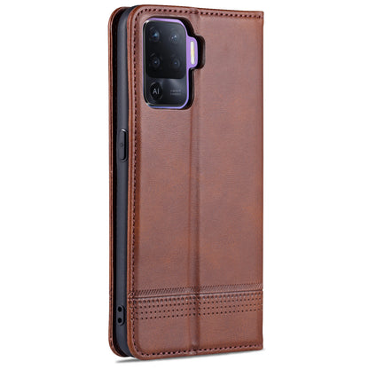 AZNS Auto-absorbed Magnetic Stand Wallet Design Leather Phone Cover Case for Oppo A94/F19 Pro/Reno5 Lite