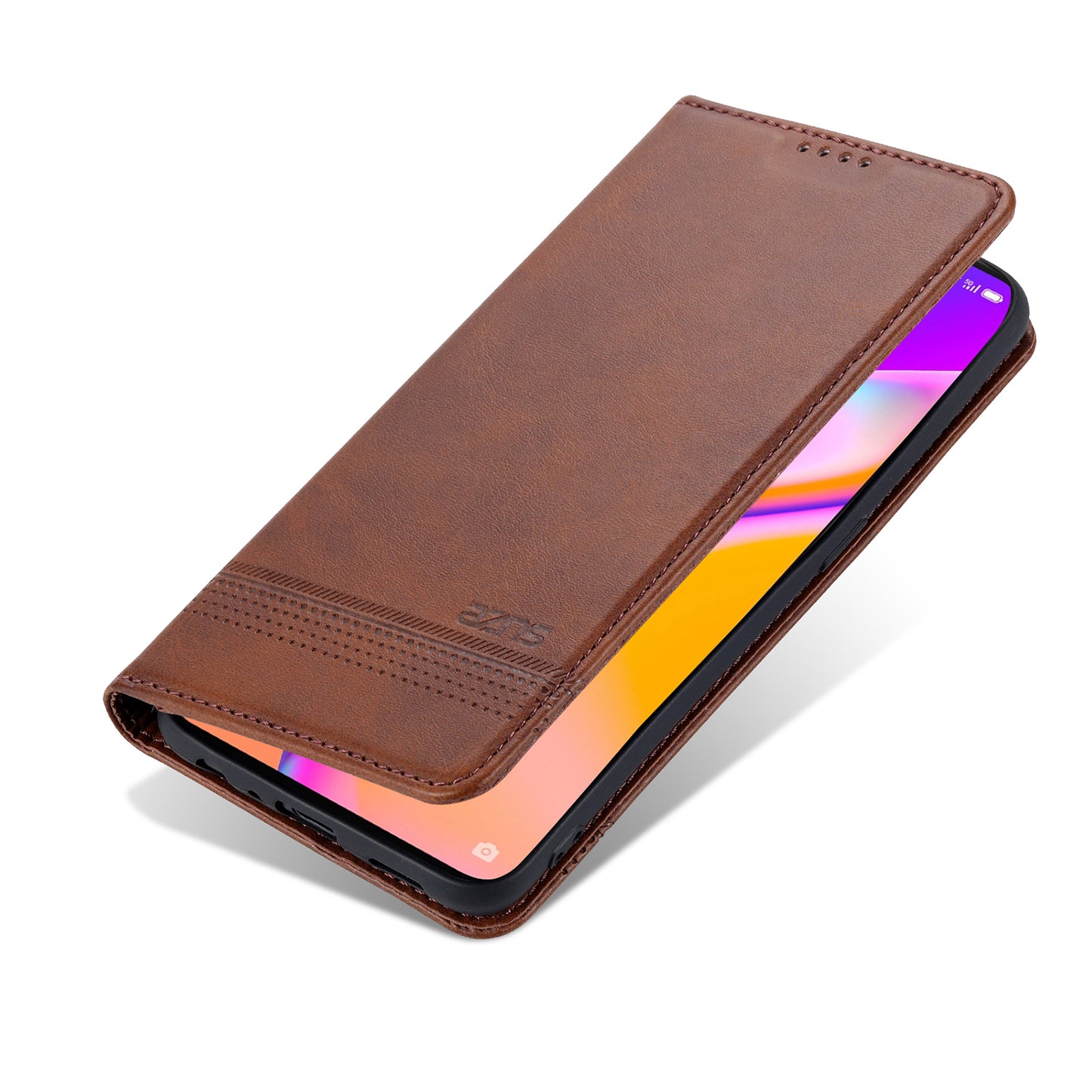 AZNS Auto-absorbed Magnetic Stand Wallet Design Leather Phone Cover Case for Oppo A94/F19 Pro/Reno5 Lite