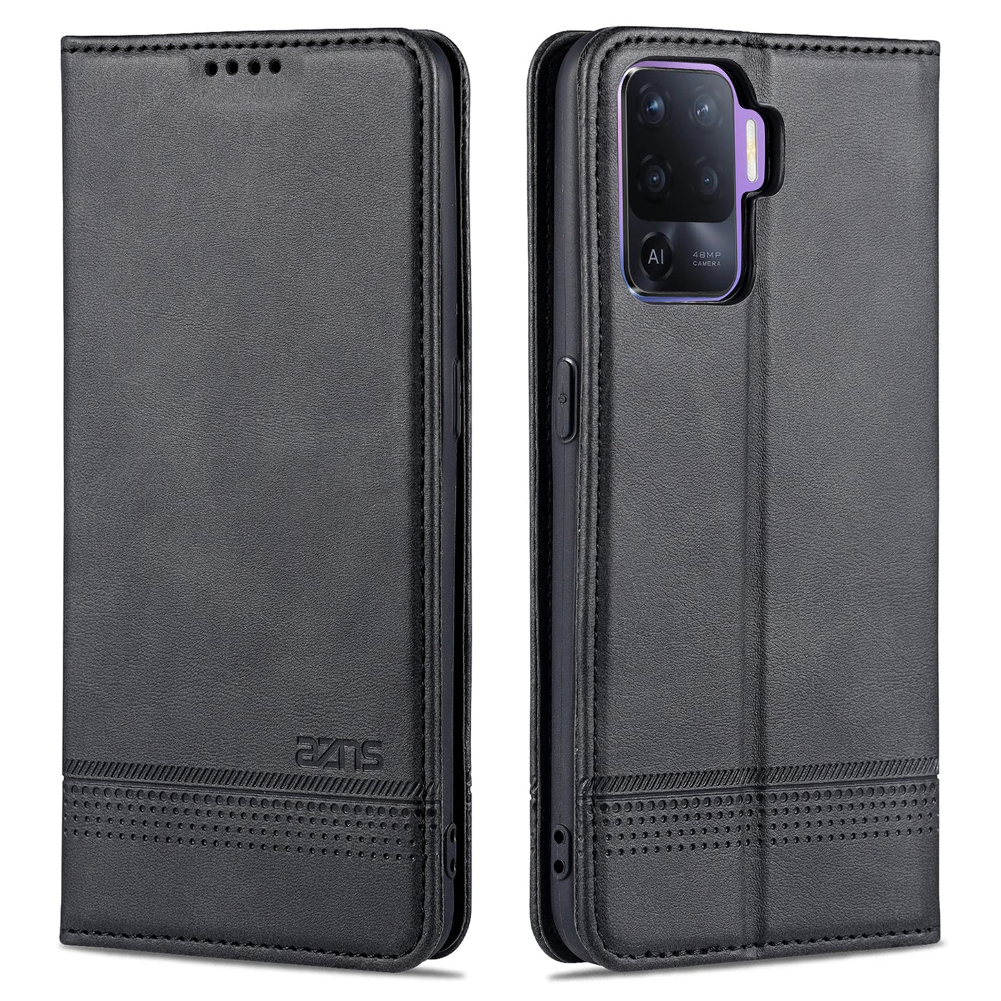 AZNS Auto-absorbed Magnetic Stand Wallet Design Leather Phone Cover Case for Oppo A94/F19 Pro/Reno5 Lite