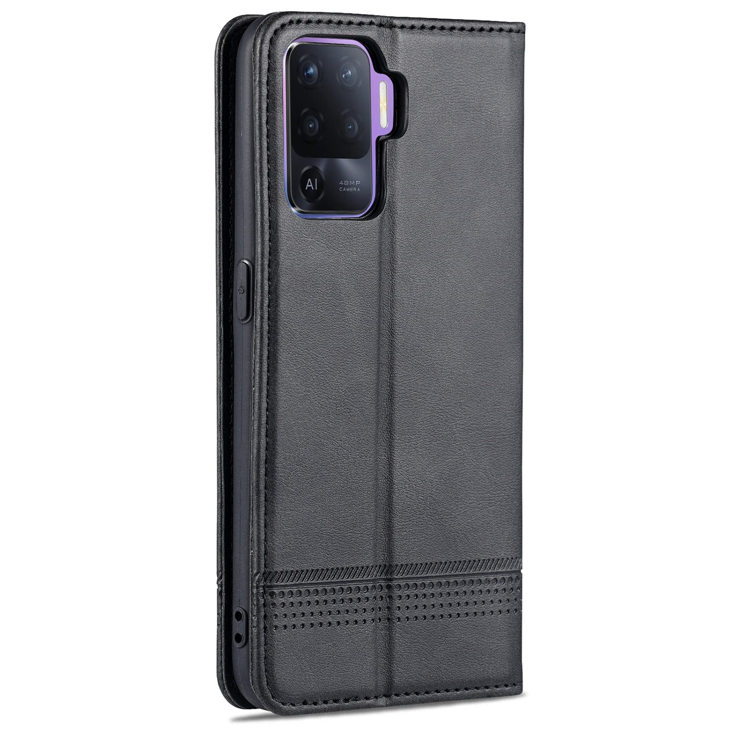 AZNS Auto-absorbed Magnetic Stand Wallet Design Leather Phone Cover Case for Oppo A94/F19 Pro/Reno5 Lite