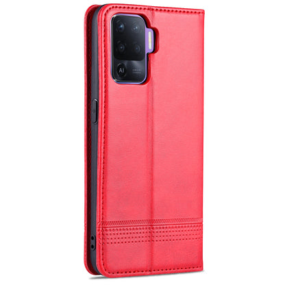 AZNS Auto-absorbed Magnetic Stand Wallet Design Leather Phone Cover Case for Oppo A94/F19 Pro/Reno5 Lite