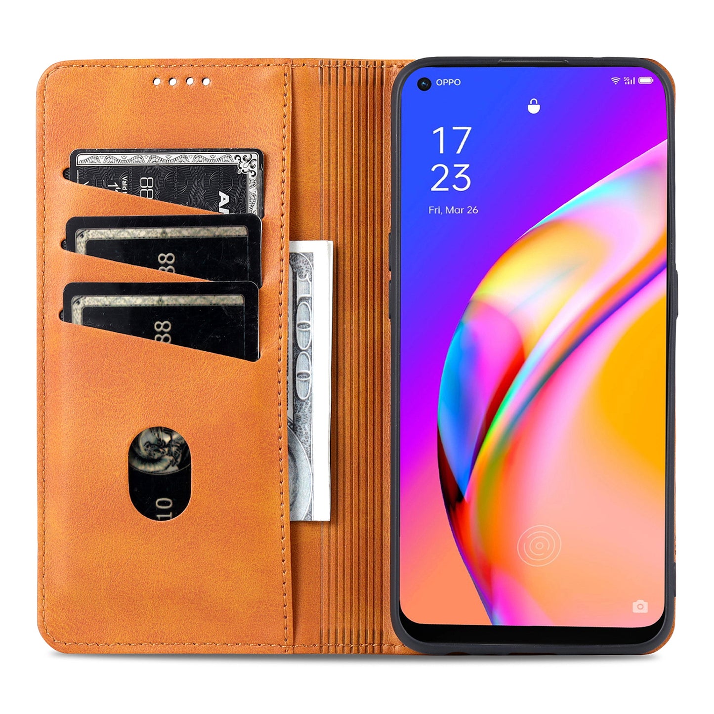 AZNS Auto-absorbed Magnetic Stand Wallet Design Leather Phone Cover Case for Oppo A94/F19 Pro/Reno5 Lite