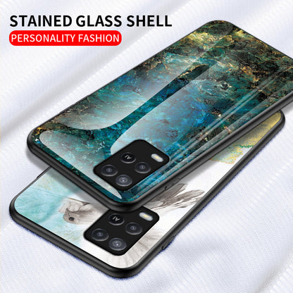 Well-Protected Marbling Pattern Design Anti-Scratch Tempered Glass Cell Phone Cover for Oppo A54 4G