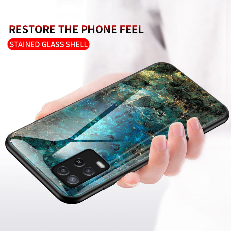 Well-Protected Marbling Pattern Design Anti-Scratch Tempered Glass Cell Phone Cover for Oppo A54 4G