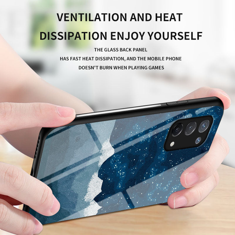 Starry Sky Pattern Tempered Glass Hybrid Case for OPPO A74 5G Mobile Phone Cover Shell