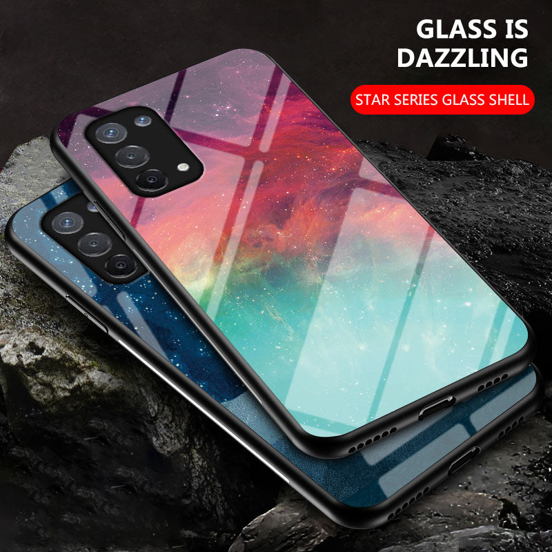 Starry Sky Pattern Tempered Glass Hybrid Case for OPPO A74 5G Mobile Phone Cover Shell