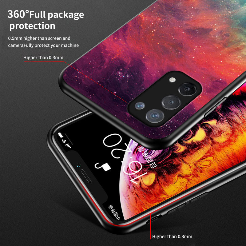 Starry Sky Pattern Tempered Glass Hybrid Case for OPPO A74 5G Mobile Phone Cover Shell