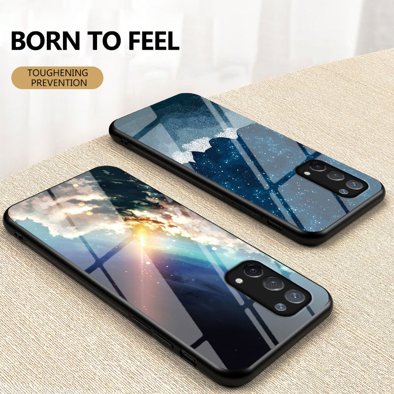 Starry Sky Pattern Tempered Glass Hybrid Case for OPPO A74 5G Mobile Phone Cover Shell