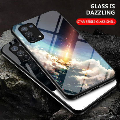 Starry Sky Pattern Tempered Glass Hybrid Case for OPPO A74 5G Mobile Phone Cover Shell