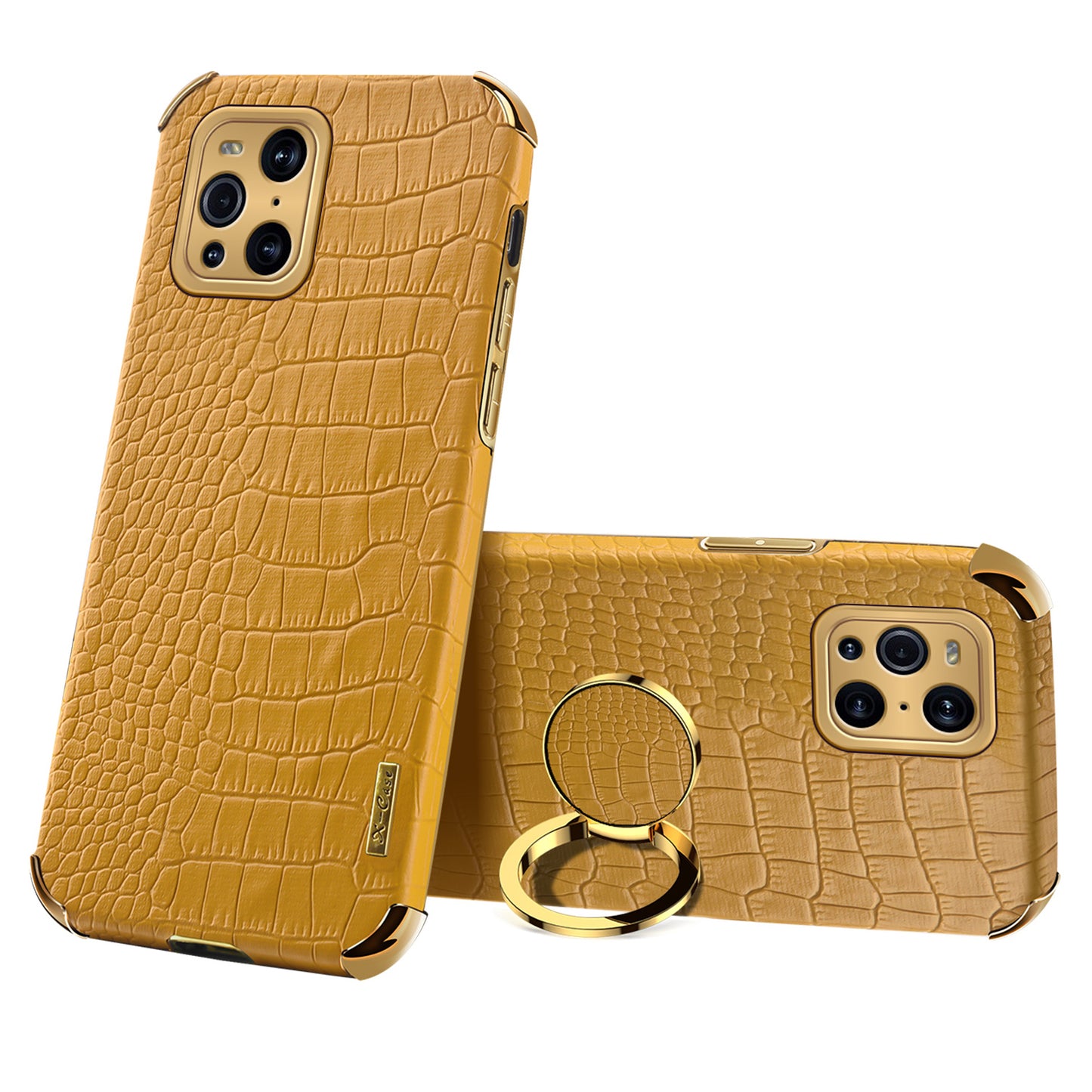 Electroplating Crocodile Texture PU Leather Coated TPU Precise Cutout Phone Cover with Ring Holder for Oppo Find X3 Pro / Oppo Find X3