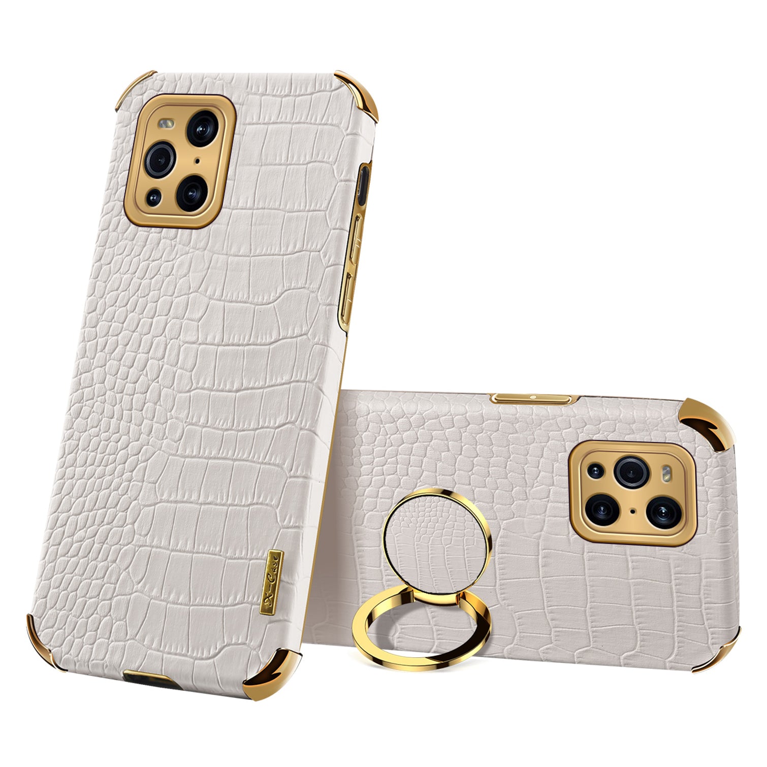 Electroplating Crocodile Texture PU Leather Coated TPU Precise Cutout Phone Cover with Ring Holder for Oppo Find X3 Pro / Oppo Find X3