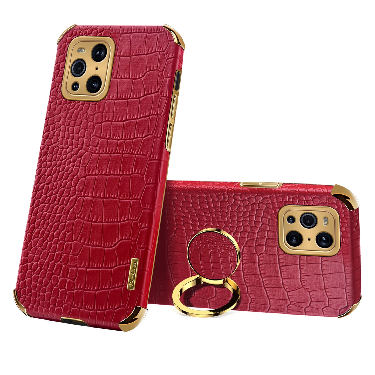 Electroplating Crocodile Texture PU Leather Coated TPU Precise Cutout Phone Cover with Ring Holder for Oppo Find X3 Pro / Oppo Find X3