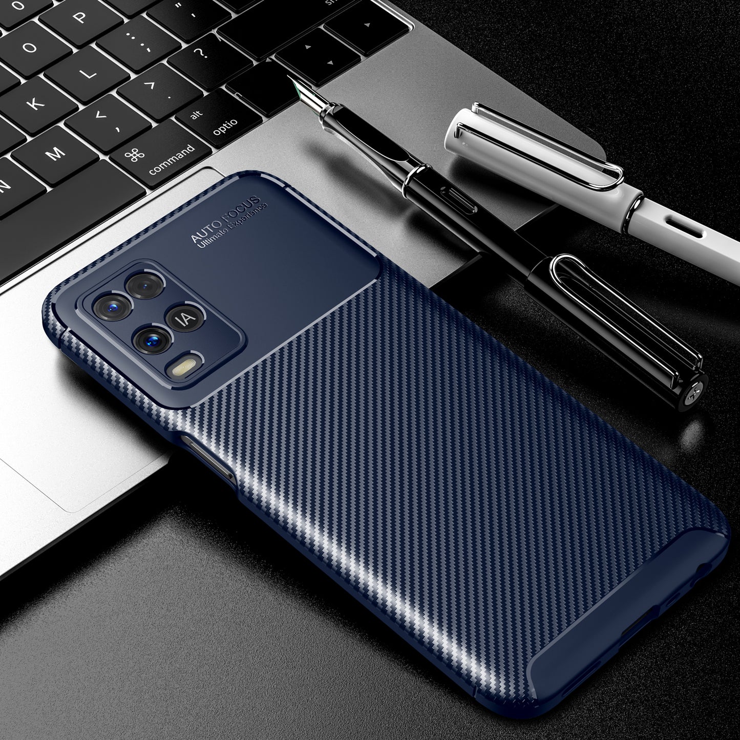 Carbon Fiber Texture Well-Protected Precise Cut-Out TPU Phone Protector Cover for Oppo A54 4G