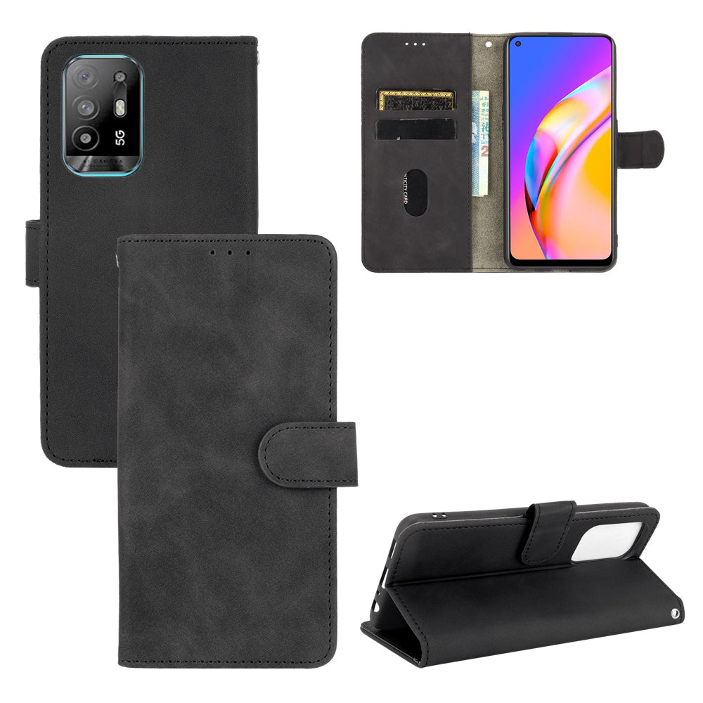 Skin-touch Supporting Stand Wallet Phone Case for Oppo F19 Pro+ 5G / A94 5G