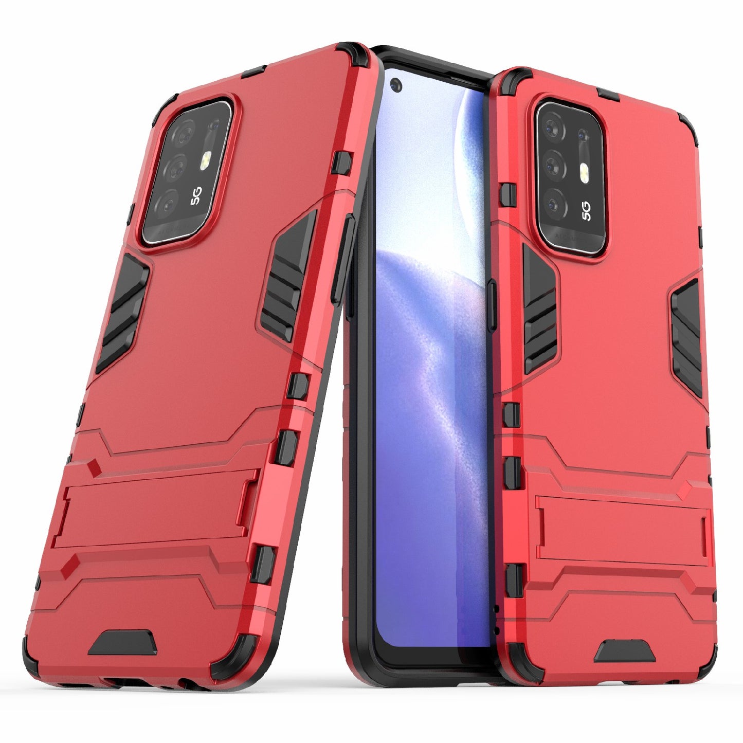 2 in 1 Design PC + TPU Hybrid Phone Cover Protector with Kickstand for Oppo Reno5 Z 5G