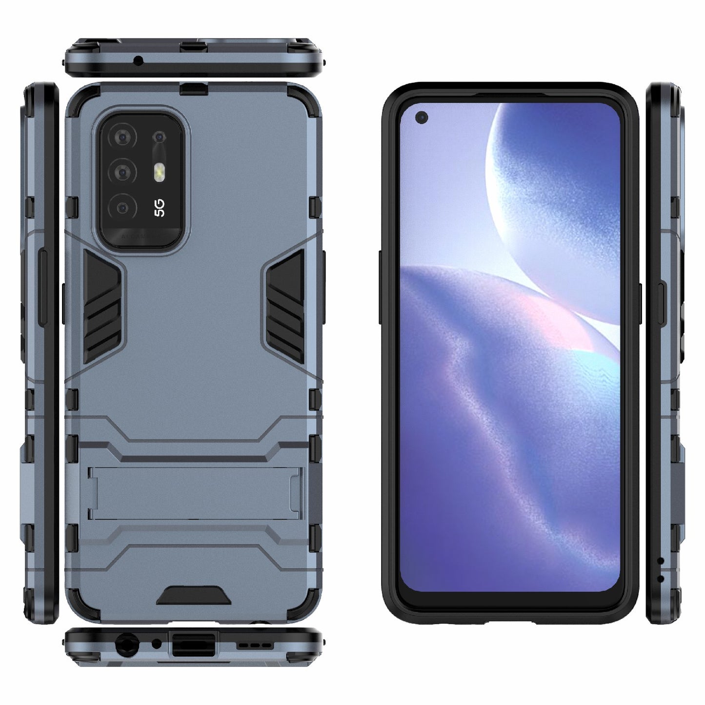 2 in 1 Design PC + TPU Hybrid Phone Cover Protector with Kickstand for Oppo Reno5 Z 5G