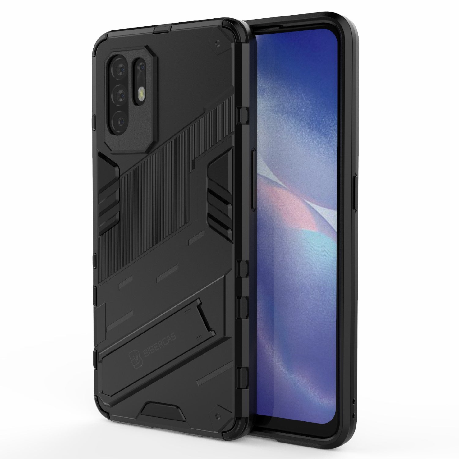 Foldable Kickstand Design PC + TPU Hybrid Phone Protection Case Cover for Oppo Reno5 Z 5G