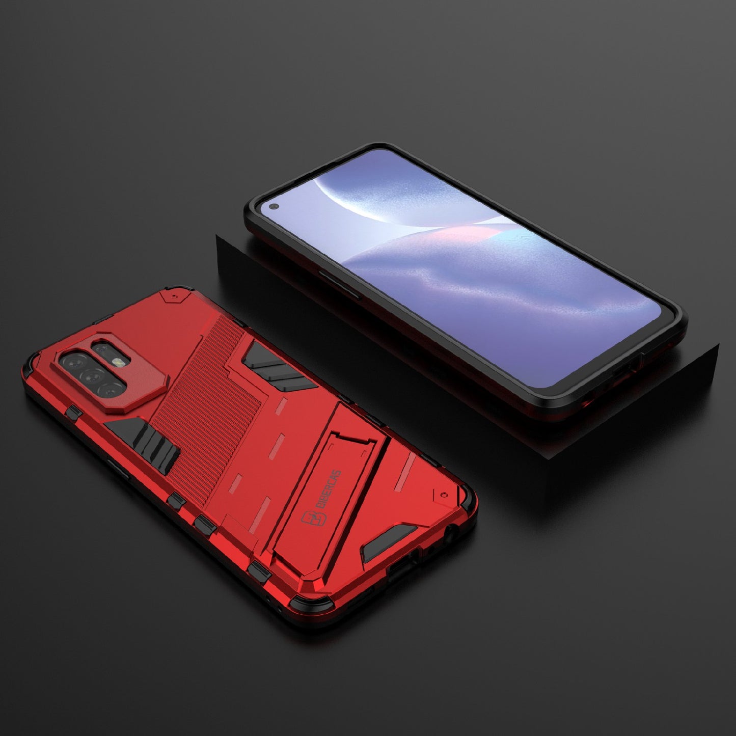 Foldable Kickstand Design PC + TPU Hybrid Phone Protection Case Cover for Oppo Reno5 Z 5G