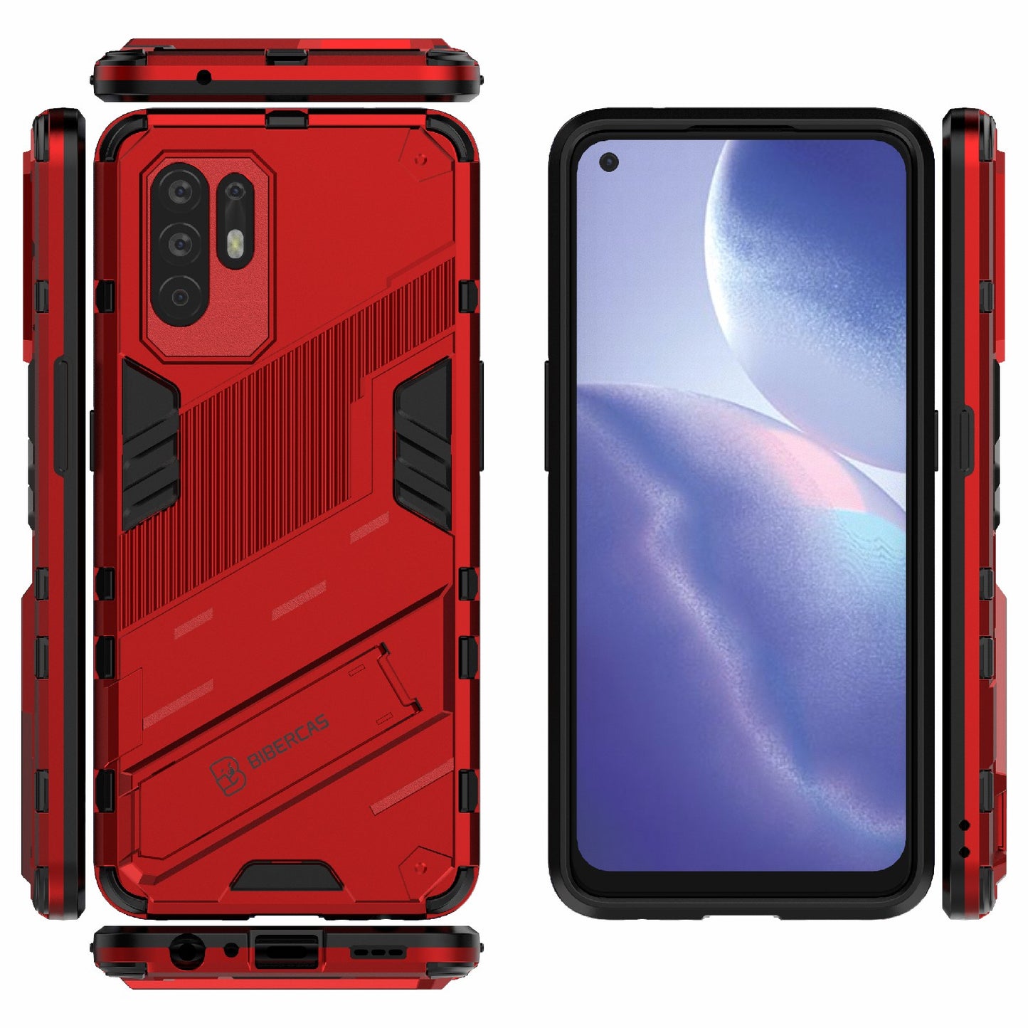 Foldable Kickstand Design PC + TPU Hybrid Phone Protection Case Cover for Oppo Reno5 Z 5G