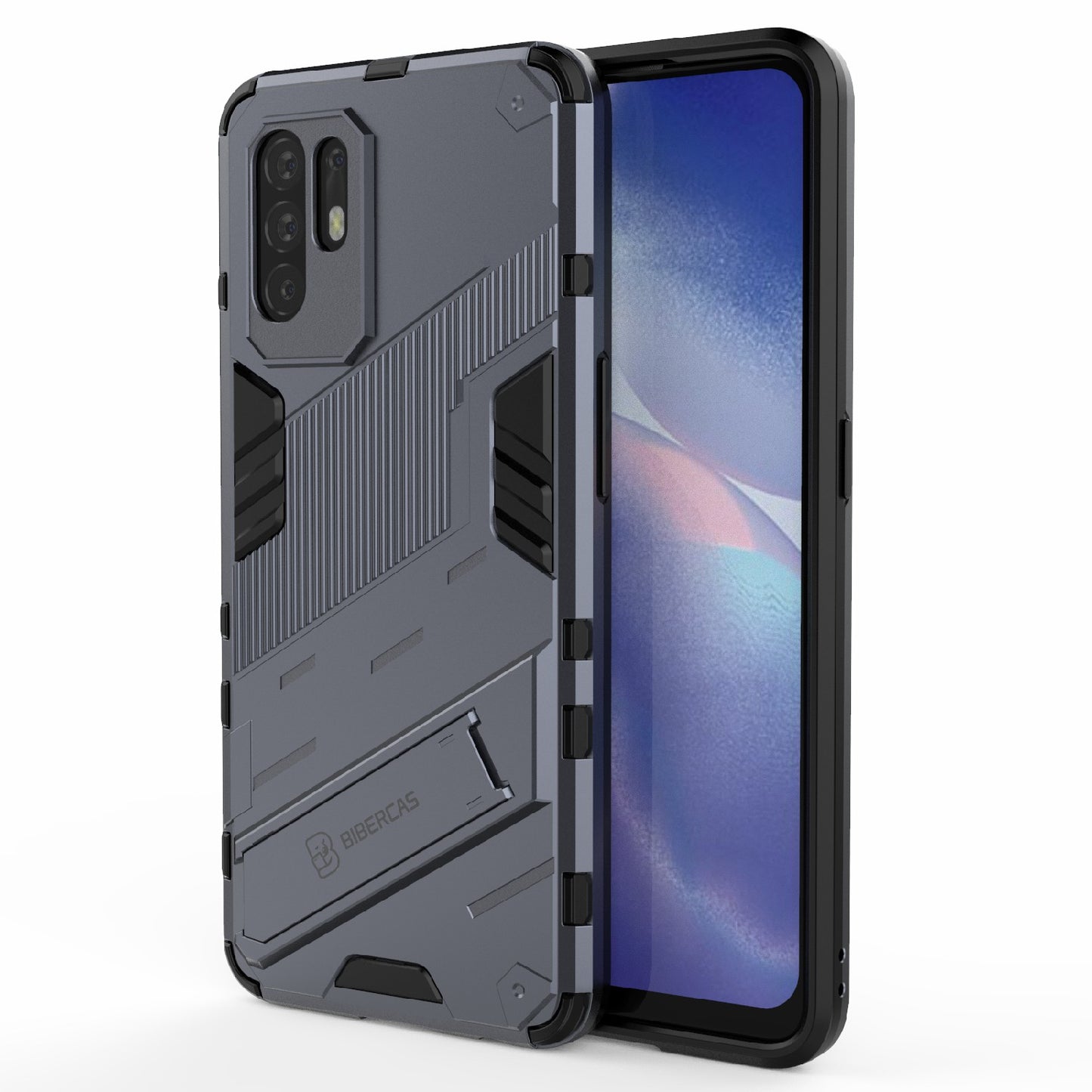 Foldable Kickstand Design PC + TPU Hybrid Phone Protection Case Cover for Oppo Reno5 Z 5G