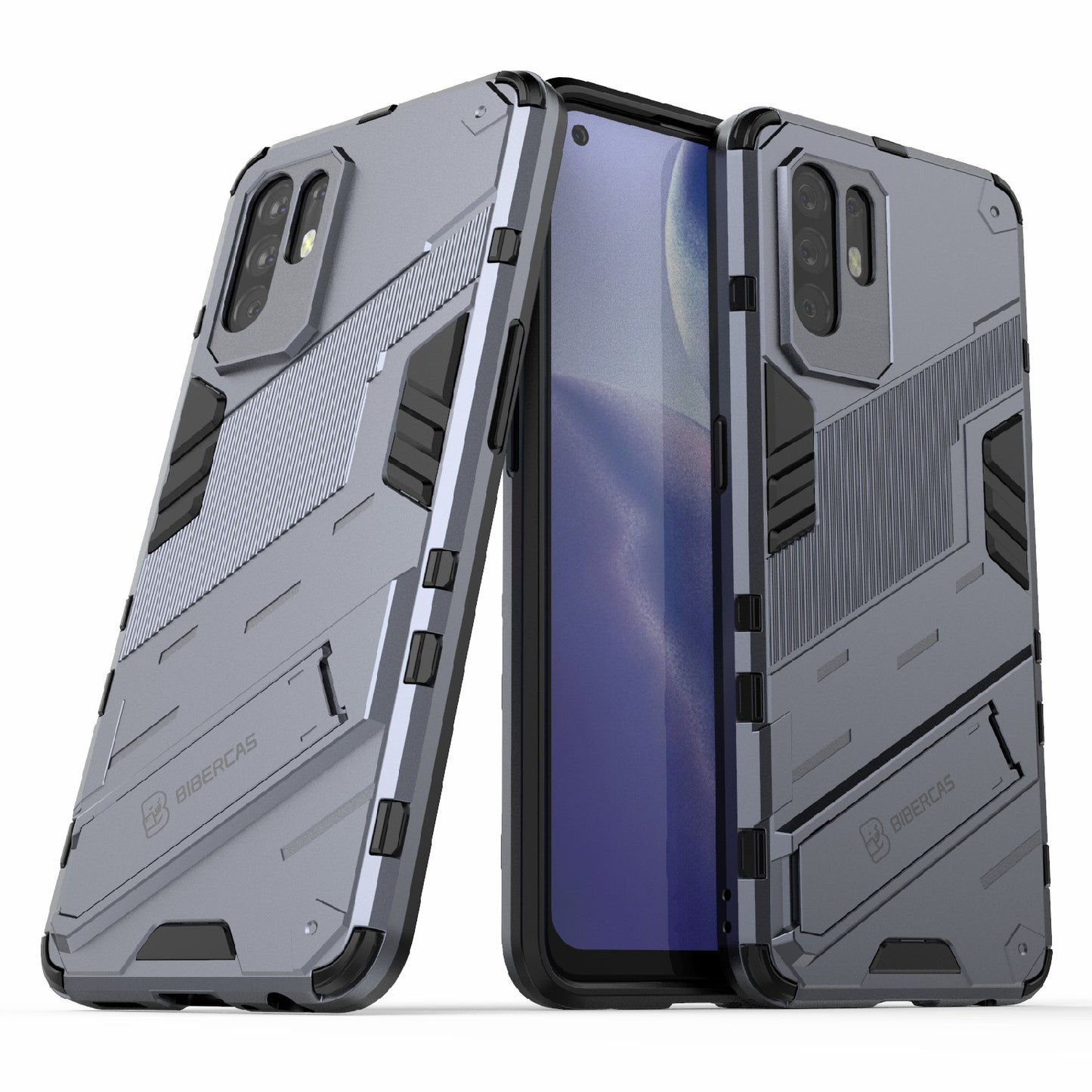 Foldable Kickstand Design PC + TPU Hybrid Phone Protection Case Cover for Oppo Reno5 Z 5G