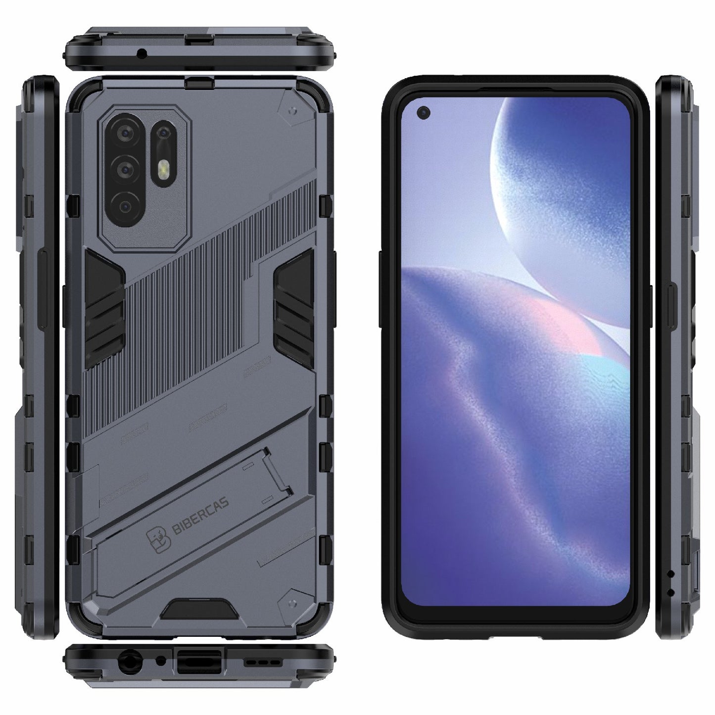 Foldable Kickstand Design PC + TPU Hybrid Phone Protection Case Cover for Oppo Reno5 Z 5G