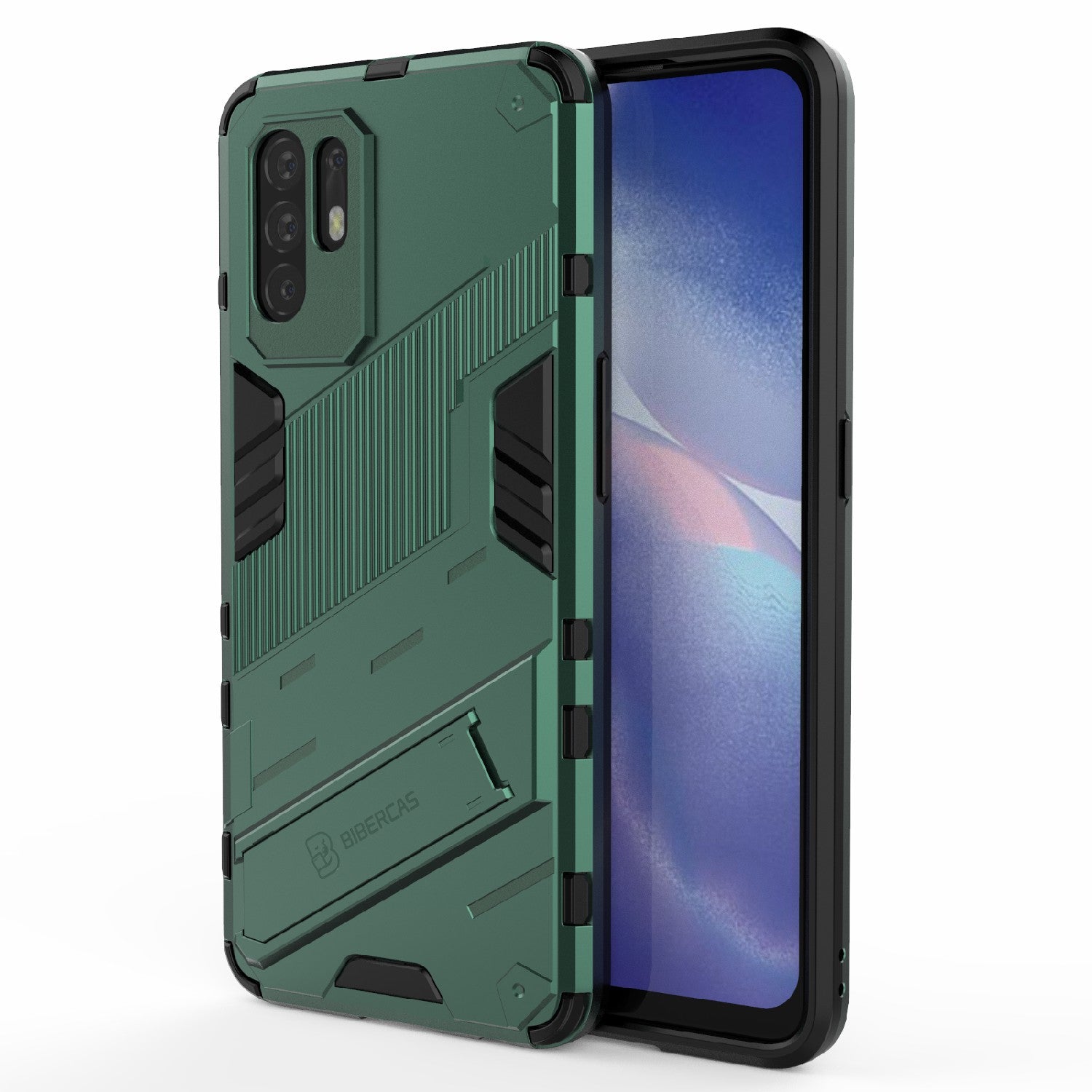 Foldable Kickstand Design PC + TPU Hybrid Phone Protection Case Cover for Oppo Reno5 Z 5G