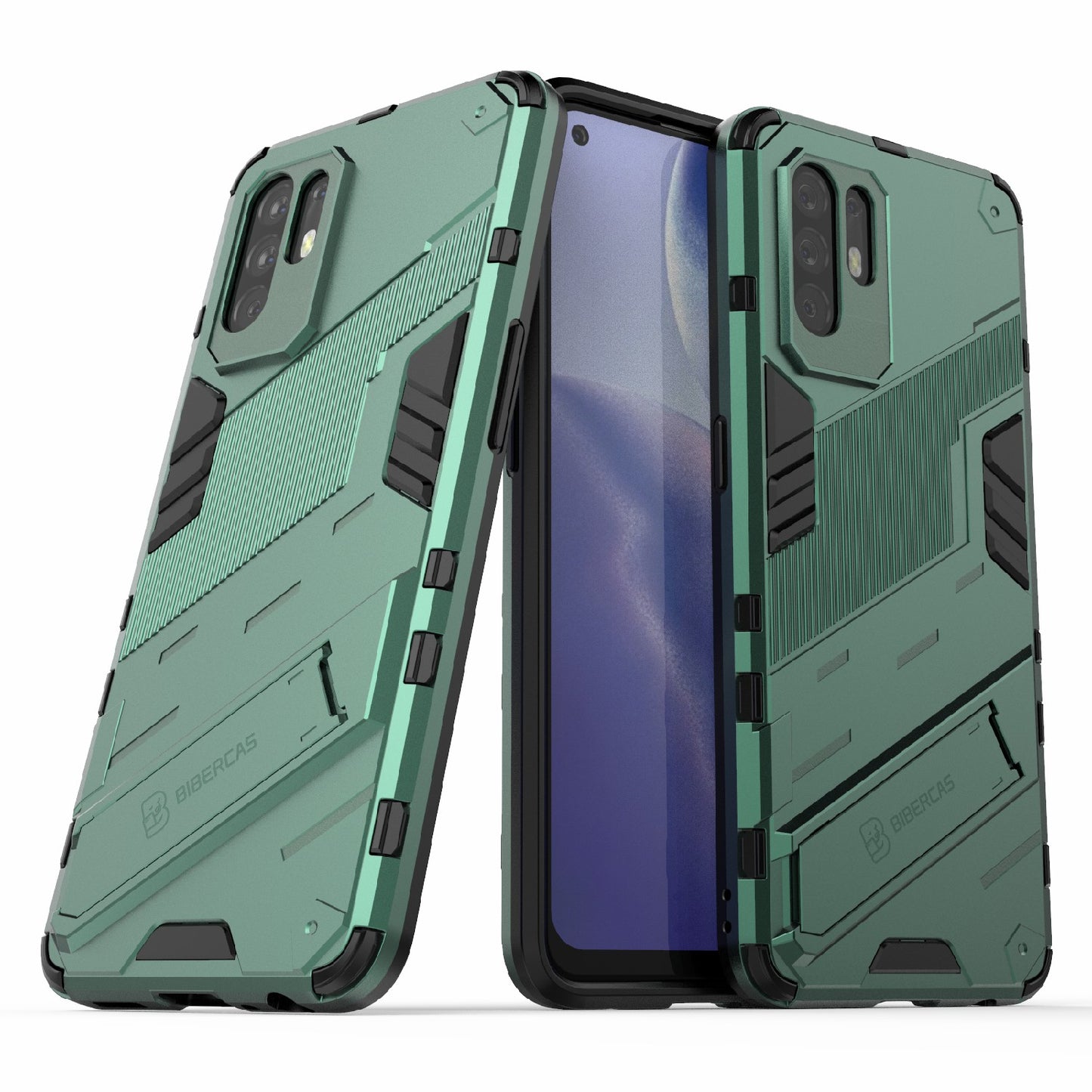 Foldable Kickstand Design PC + TPU Hybrid Phone Protection Case Cover for Oppo Reno5 Z 5G