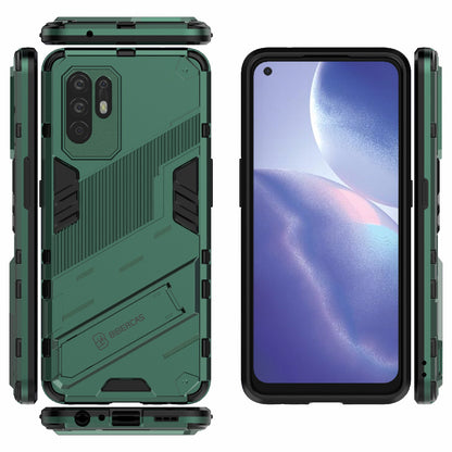 Foldable Kickstand Design PC + TPU Hybrid Phone Protection Case Cover for Oppo Reno5 Z 5G