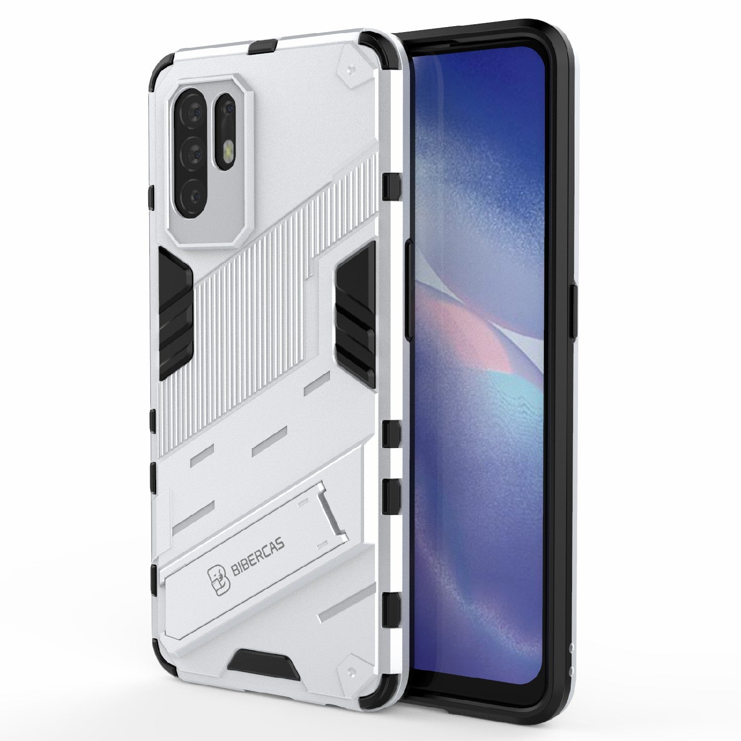 Foldable Kickstand Design PC + TPU Hybrid Phone Protection Case Cover for Oppo Reno5 Z 5G