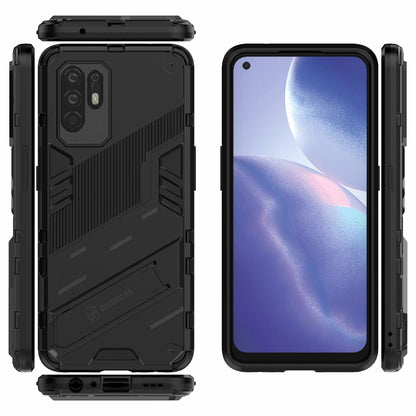 Foldable Kickstand Design PC + TPU Hybrid Phone Protection Case Cover for Oppo Reno5 Z 5G