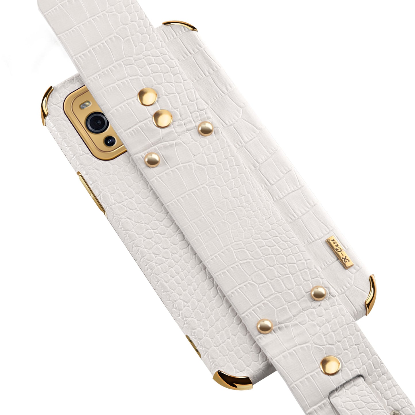 6D Electroplated Crocodile Texture Wrist Strap PU Leather Coated TPU Phone Case Cover for Oppo Find X3/Find X3 Pro