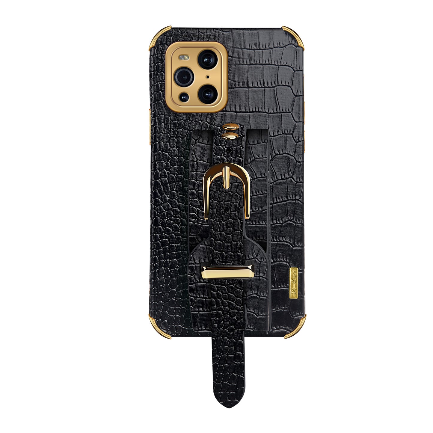 6D Electroplated Crocodile Texture Wrist Strap PU Leather Coated TPU Phone Case Cover for Oppo Find X3/Find X3 Pro