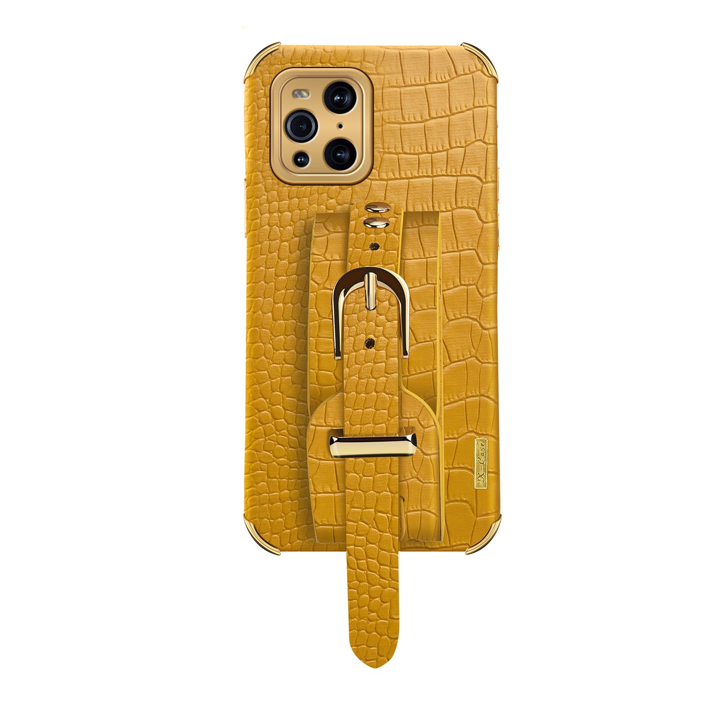 6D Electroplated Crocodile Texture Wrist Strap PU Leather Coated TPU Phone Case Cover for Oppo Find X3/Find X3 Pro