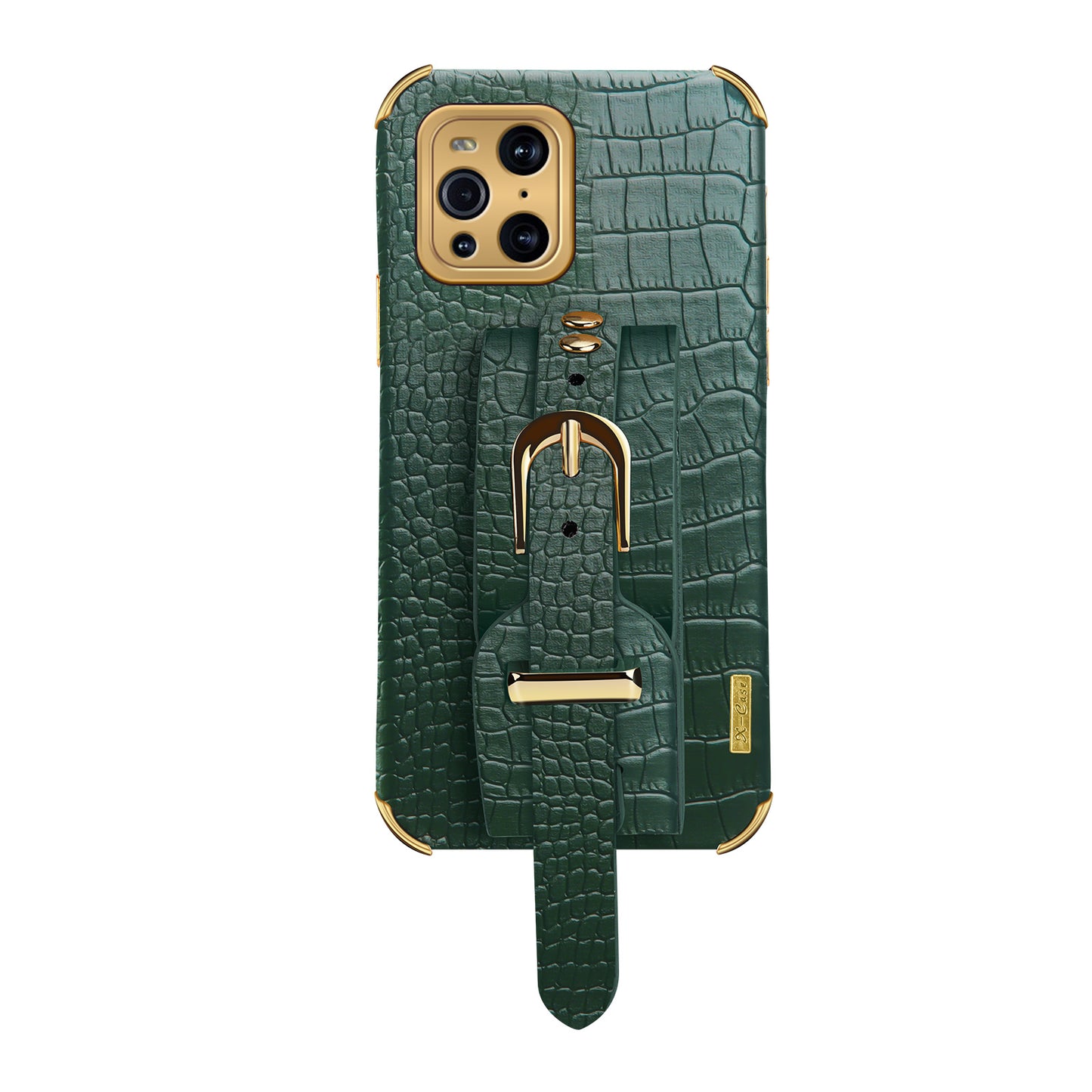 6D Electroplated Crocodile Texture Wrist Strap PU Leather Coated TPU Phone Case Cover for Oppo Find X3/Find X3 Pro