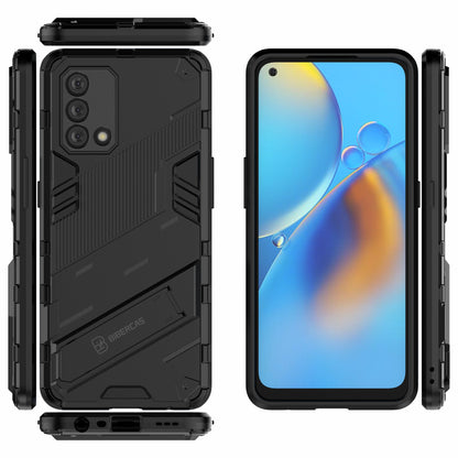 PC + TPU Shockproof Hybrid Phone Back Case Cover with Foldable Kickstand for Oppo A74 4G