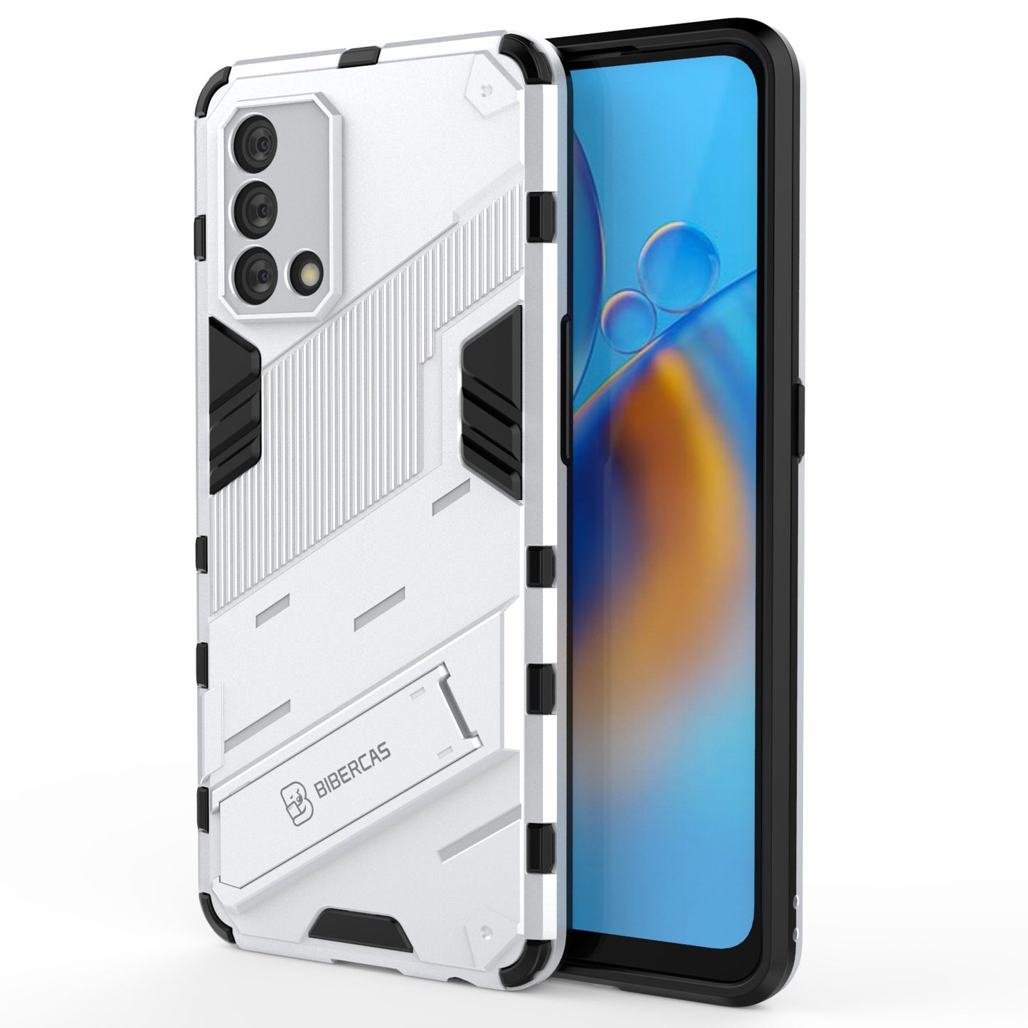 PC + TPU Shockproof Hybrid Phone Back Case Cover with Foldable Kickstand for Oppo A74 4G