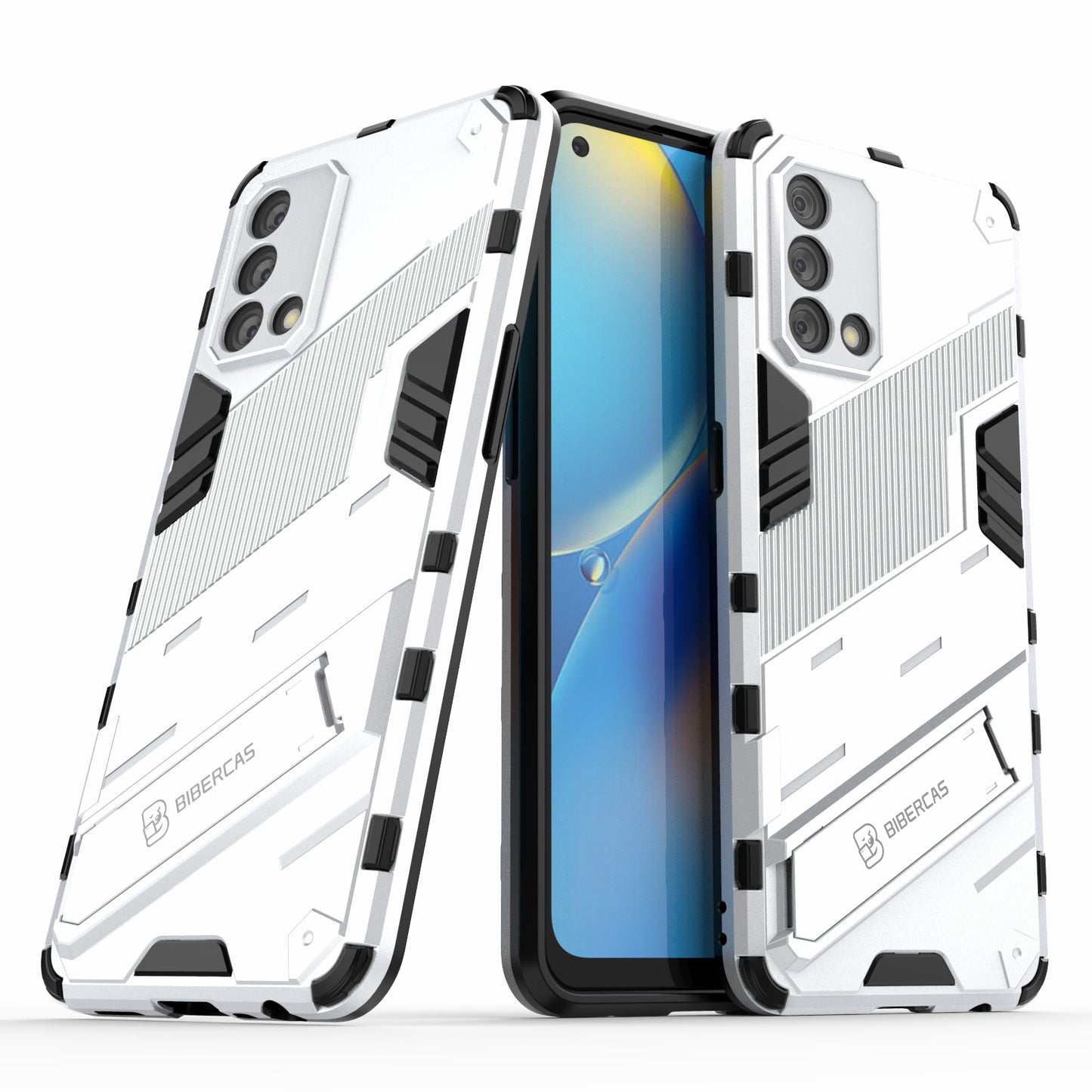 PC + TPU Shockproof Hybrid Phone Back Case Cover with Foldable Kickstand for Oppo A74 4G