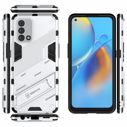 PC + TPU Shockproof Hybrid Phone Back Case Cover with Foldable Kickstand for Oppo A74 4G