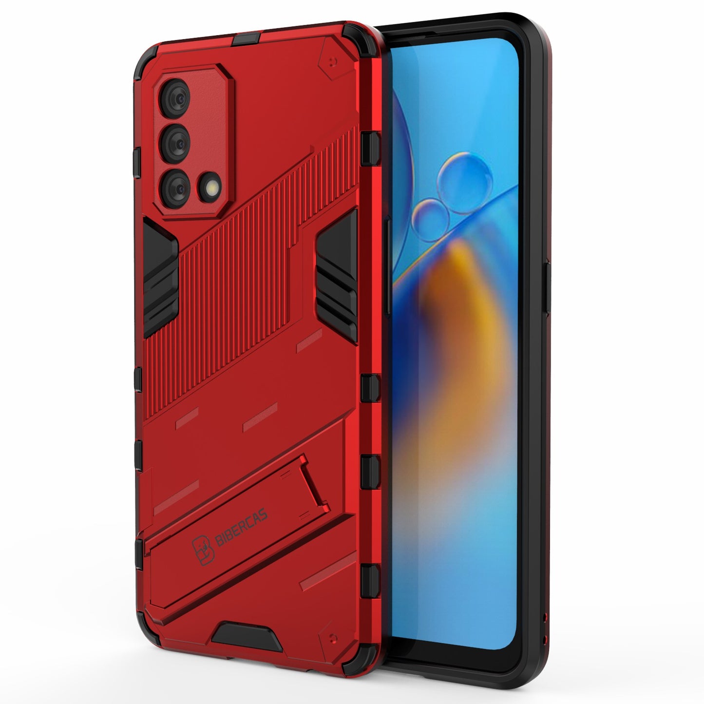 PC + TPU Shockproof Hybrid Phone Back Case Cover with Foldable Kickstand for Oppo A74 4G