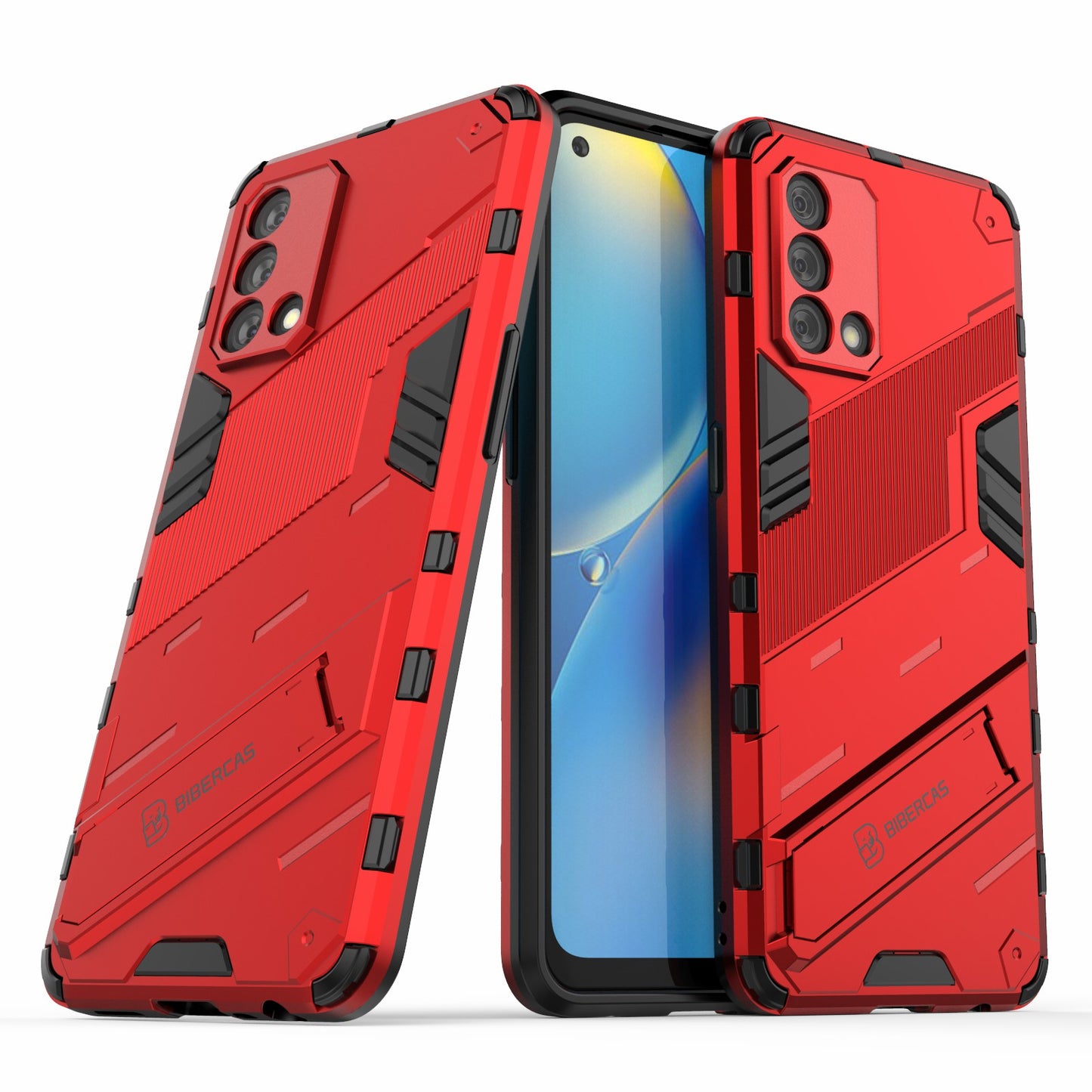 PC + TPU Shockproof Hybrid Phone Back Case Cover with Foldable Kickstand for Oppo A74 4G